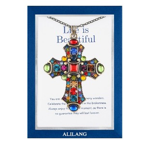 Anna-Kaci Colorful Stained Glass Rhinestone Pendant Necklace Gift Message Card & Envelope Jewelry Gifts - 1 of 4