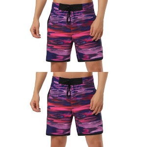 Lars Amadeus Men's Summer Drawstring Waist Contrast Color Printed Swim Shorts 2 Pack - 1 of 4