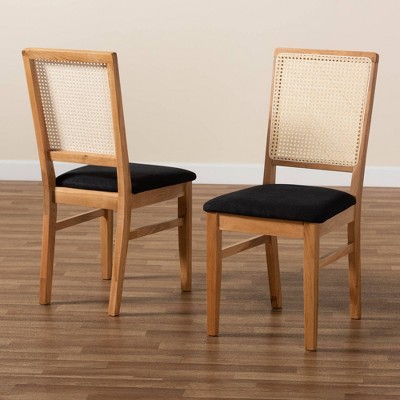 Mid-Century Modern Black Fabric and Oak Wood Cane Arm Chair