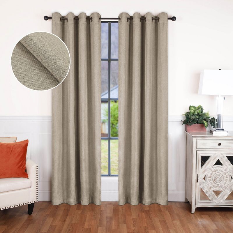 Modern Classic Linen Pattern Room Darkening Blackout Curtains, Set of 2 by Blue Nile Mills, 1 of 6