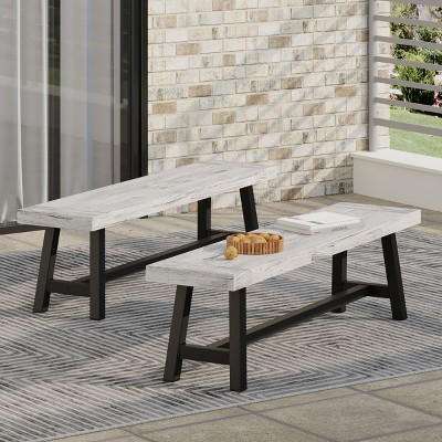 Set of 2 Outdoor Acacia Wood Benches, 63'' Modern Patio Dining Benches for Garden, Backyard, Balcony or Poolside – Cuddlewood