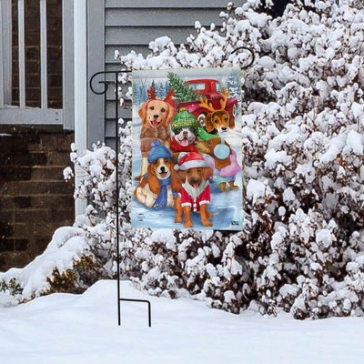 Festive Pups Winter Christmas Polyester Garden Flag