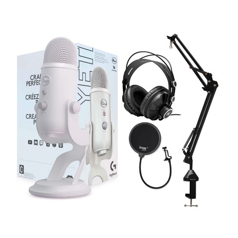 Blue Yeti Microphone (Silver) with Boom Arm Stand, Shock Mount and Pop  Filter