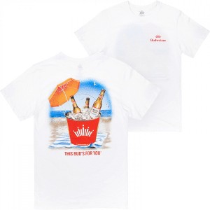 Mens Budweiser Beach Bottles Front and Back Print T-Shirt - 1 of 4