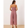 Seta T Women's Spaghetti Straps Sleeveless V Neck Tie Waist Split Wide Leg Jumpsuits - 4 of 4