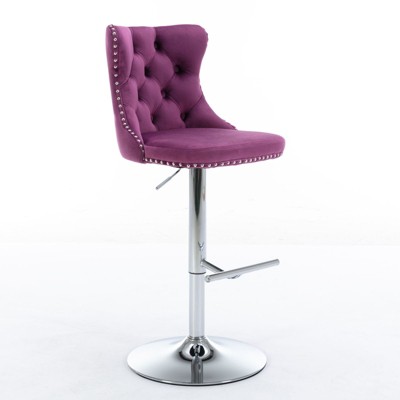 NicBex Dining Chairs Set of 2 Bar stool Upholstered Chair Swivel Velvet Adjusatble Seat with Backs Tufted for Home Pub and Kitchen