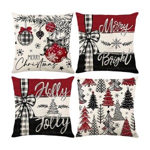 Merry Christmas Joy Xmas Trees Red Throw Pillow Covers, 18 x 18 Inch - 1 of 2