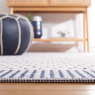 Ivory and Navy Handwoven Cotton Square Area Rug