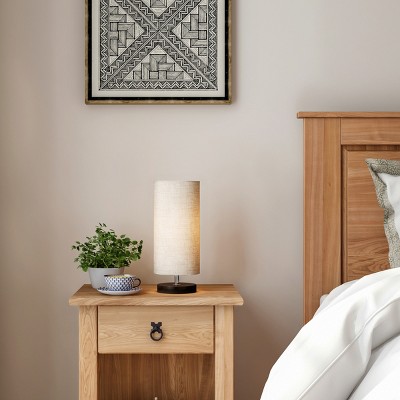 Adjustable White Cylinder Lamp with Wood Base and LED Bulb
