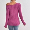 Women's T-Shirt  Asymmetric Off-Shoulder Ribbed Top - Metal Buckle Accent & Side Buttons, Slim-Fit Knit Blouse - 2 of 4
