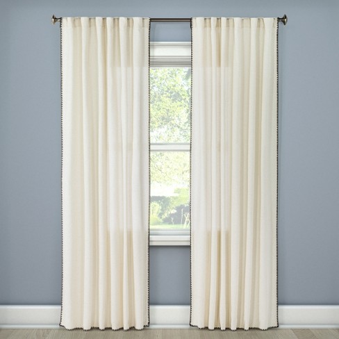 54 X95 Charcoal Stitched Edge Curtain Panel Sour Cream