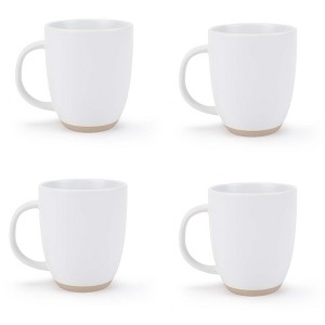 Elanze Designs Raw Clay Bottom White 13 ounce Ceramic Coffee Mugs Set of 4 - 1 of 4