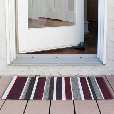 Red and Gray Striped Tufted Outdoor Door Mat, 29" x 18"