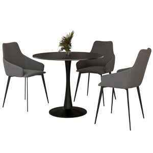 LeisureMod Bristol 4-Piece Dining Set with 35" Round Dining Table and 3 Fabric/PU Leather Dining Chairs - 1 of 4