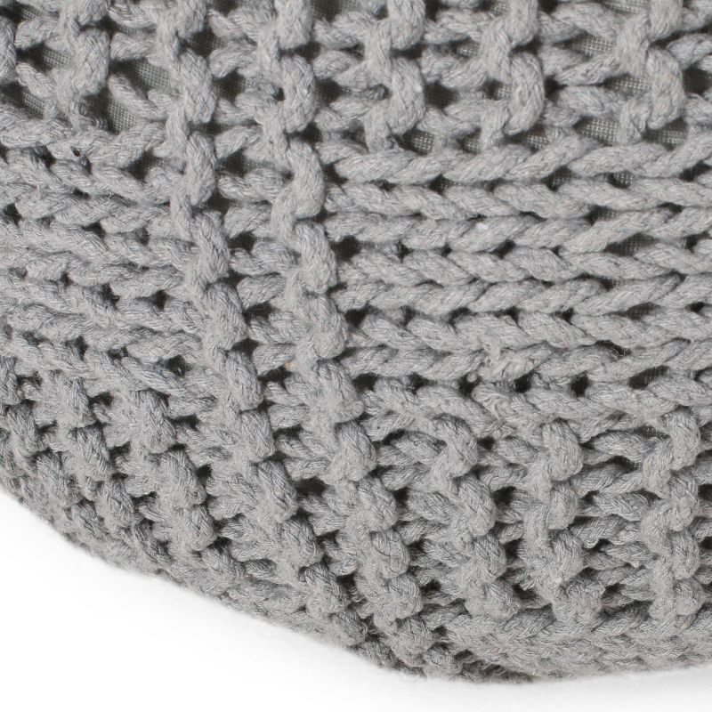 Hortense Modern Knitted Cotton Round Pouf - Christopher Knight Home, 5 of 9