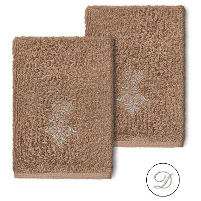 Set of 2 Monogrammed Bath Towels Brown/d - Linum Home Textiles