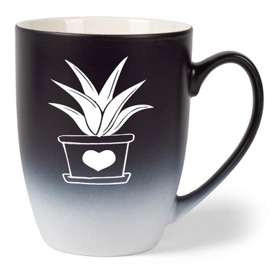 Elanze Designs Botanical Succulent Nature Coffee Cup Mug 12 Ounce Ceramic With Ombre Gradient Elegant Minimalist Aloe in Heart Planter Silhouette