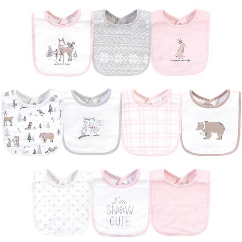 Hudson Baby Infant Girl Cotton Bibs 10pk, Winter Forest, One Size, 1 of 4