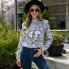 Anna-Kaci Women's Polka Dot Blouse with Ruffled Front Detail and High Neck for Casual Looks - 2 of 4
