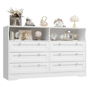 55 Inch Wooden 6 Drawer Dresser for Bedroom with Led Light, and Large Capacity Storage, Wide Storage Dressers Organizer for Closet and Living Room - 1 of 4