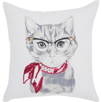 Glitter Classic Kitty Square Throw Pillow White - Mina Victory