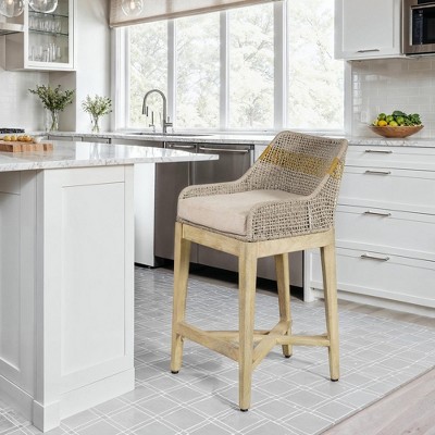 Royal Hampton 30 Inch Barstool Chair | Handcrafted Mango Wood | Cotton Rope Weaving