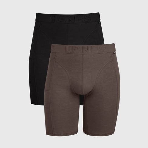 Men's Long Leg Boxer Briefs Cotton Underwear with Fly Pouch, 3-Pack