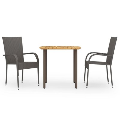 vidaXL 3 Piece Patio Dining Set Poly Rattan Brown