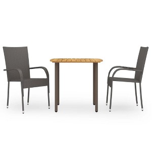 vidaXL 3 Piece Patio Dining Set Poly Rattan Brown - 1 of 4