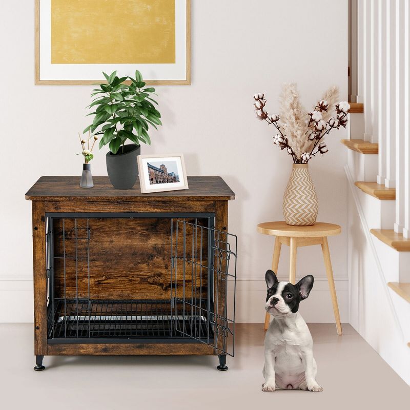 Tangkula Wooden Dog Crate Furniture with Tray Double Door Dog Kennels End Table, 3 of 10