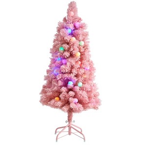 Nearly Natural 4-ft Holiday Frosted Pink Cashmere Christmas Tree with 30 Jumbo Multicolored Globe LED Lights - 1 of 4