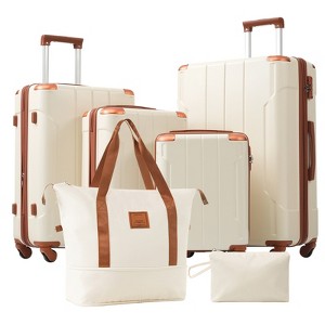 Gulches Hardshell Luggage Sets 6 Piece Suitcase Set, Expandable Lightweight Suitcases with Wheels, TSA Lock for Men Women, White Brown - 1 of 4