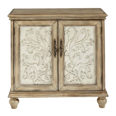 Grayson Cream and Brown Floral 2-Door Cabinet with Adjustable Shelf