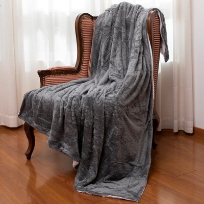 Gray Reversible Microfleece and Sherpa Throw Blanket
