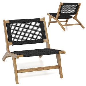 Tangkula 2PCS Mid Century Modern Teak Wooden w/Handwoven Cordage Seat Backrest for Patio - 1 of 4