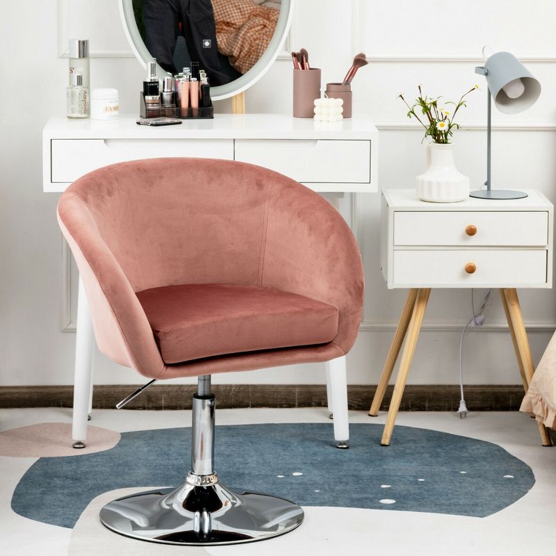 Costway Modern Velvet Chair Height Adjustable Bar Stool Swivel Makeup Seat, 4 of 11