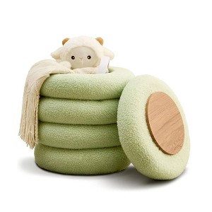 ChicFurnit Ottomans and Benches Storage Ottoman Cylindrical Footstool Foot Rest Round Footstool for Living Room, Green, 15.55"*15.55"*17.72" - 1 of 4