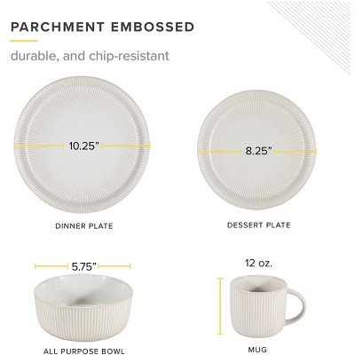 White Ceramic 16-Piece Embossed Dinnerware Set for 4