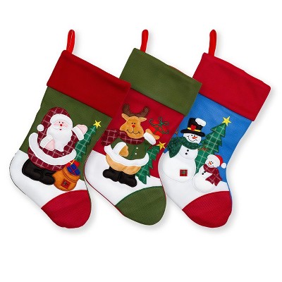 17.5" Embroidered Christmas Stocking Set, 3D Festive Christmas Characters boots decoration