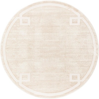Ivory and Beige Round Geometric Synthetic Area Rug