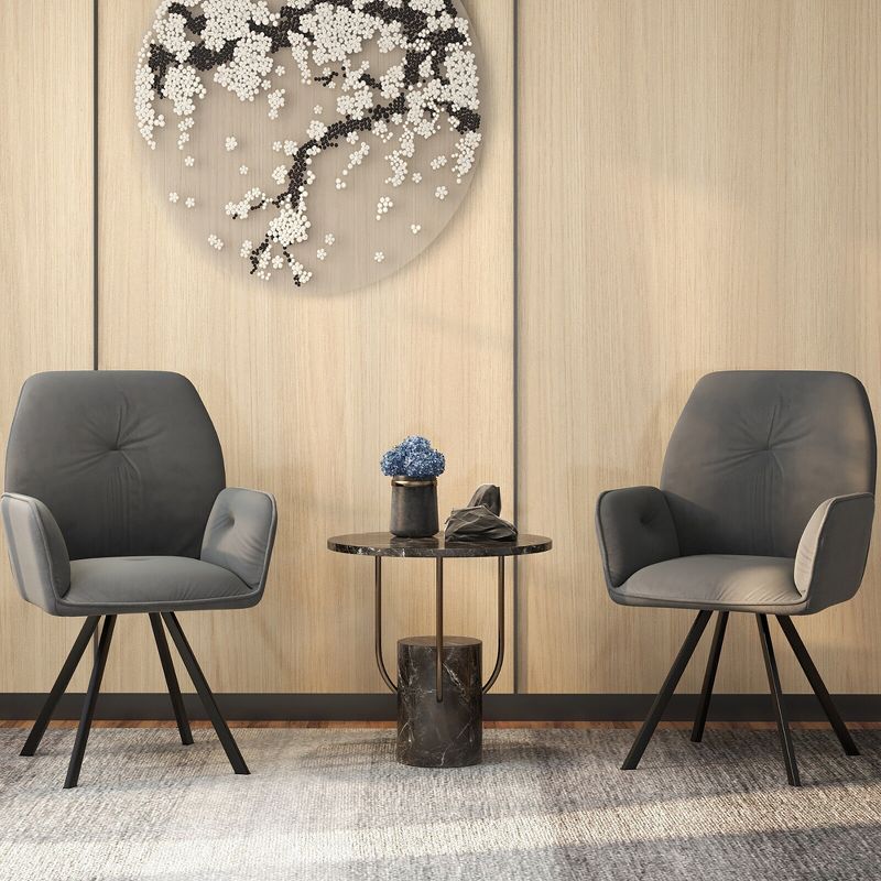 Tangkula Set of 2 Velvet Accent Chairs Swivel Dining Armchairs w/ Back & Metal Legs Gray, 2 of 11
