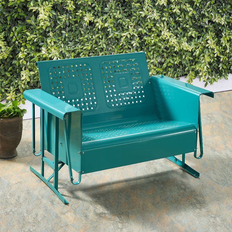 Bates Outdoor Loveseat Glider - Turquoise Gloss - Crosley, 5 of 15