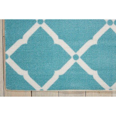 Aqua Floral 93'' Easy-Care Synthetic Indoor/Outdoor Rug