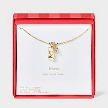 14k Gold Dipped "Mama" Cubic Zirconia Heart Tag Pendant Necklace - A New Day™ Gold