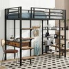 Whisen Black Metal Loft Bed with Desk and Shelves - 3 of 4