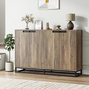 55 in Buffet Storage Cabinet, Sideboard Modern Credenza with Metal Base 4 Doors and Shelves, Accent Coffee Bar Table for Kitchen Dining Room, Living - 1 of 4