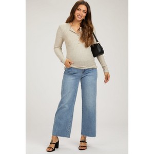 Pinkblush Light Blue Wide Leg Raw Hem Maternity Jeans - 1 of 4