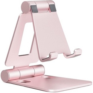 Attop Dual Folding Cell Phone Stand, Fully Adjustable Foldable Desktop Phone Holder Cradle Dock Compatible with Phone, Nintendo Switch, All Phones - 1 of 4