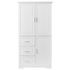VYNXARIA Tall and Wide Storage Cabinet with Adjustable Shelves and Three Drawers - White - 1 of 4