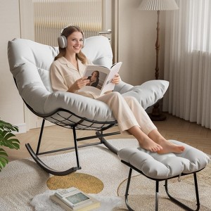 TackView Outdoor Oversized Lounge Chair with Footrest, Papasan Rocking Chair with Ottoman, Egg Rocker for Balcony Porch Bedroom - 1 of 4